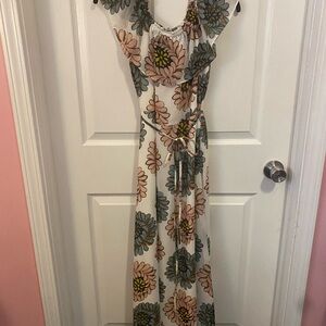 LOFT Floral Maxi Dress with Cream and Green Accents